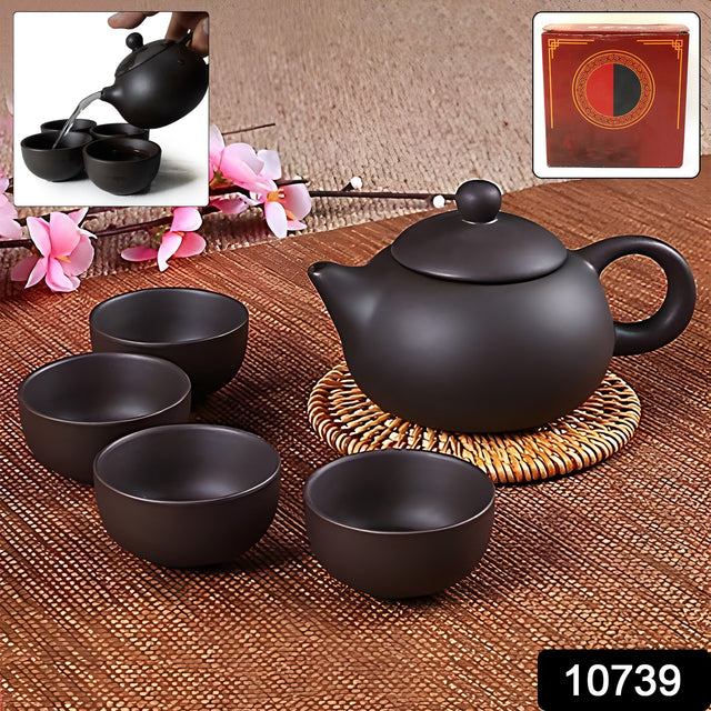 Premium Black Clay Ceramic Tea Set With Teapot 4 Cups