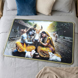 Peaceful Radha Krishna Village Scene Wall Art Frame (1 Pc 45x30 Cm)